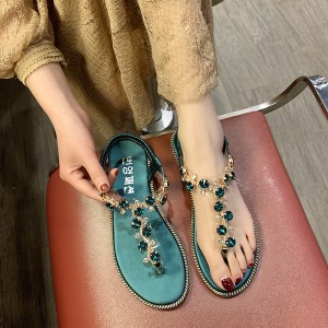 2019 New Roman Women's Sandals Women's Flat Toe Water Diamond Sandals Bohemian Fashion Beach Sandals Wholesale