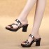 Cross border plus size summer trend new high heels waterproof platform women's cool slippers thick heel shiny leather fish mouth hundred casual women