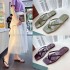 2019 Summer New Korean Style Square Head and Toe Flip flops for Women, Fashionable Outerwear Cross border Beach Sandals