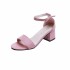 2019 Summer New Middle Heel Shoes for Women, Thick Heel, Open Toe, Suede, Sexy One Button Strap Sandals for Women, Roman Shoes, Trendy