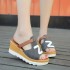 2018 Spring New Style Slope Heel Sponge Cake Bottom Women's Sandals Middle Heel One Line Dragging Cool Slippers High Heel Thick Bottom Korean Edition