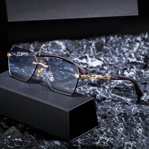 2024 New European and American Retro Frameless Sunglasses for Men's High end Sensation Sunglasses for Men's Trendy Cross border Wholesale Sunglasses