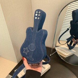 Personalized violin bag 2024 new Korean version rivet trendy denim shoulder bag fashionable niche crossbody bag