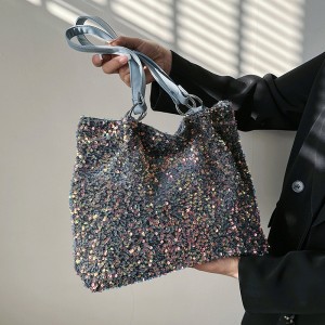 Large capacity armpit bag new 2024 spring European and American fashion sequin colorful shoulder bag ins women's bucket bag