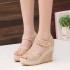 Summer wedge sandals Velcro thick soled platform sponge shoes lace hollow heel sandals for women