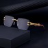 Retro leopard imitation wood grain mirror legs men's square sunglasses frameless cut edge business driving sunglasses cross-border wholesale