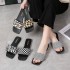 Flat bottomed slippers for women 2022 summer new casual foreign trade chessboard pattern beach one line cool slippers wholesale for women