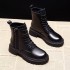 British mid length boots Martin boots 2021 model black handsome short boots PU front lace up round toe low heel thick sole single boot