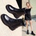 British mid length boots Martin boots 2021 model black handsome short boots PU front lace up round toe low heel thick sole single boot