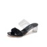 2023 new Korean version fairy style transparent thick heel straight square head pleated cool slippers summer high heels slippers for women