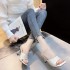 Popular summer new style one character diamond grid French sandals for women wearing square toe high heels, slim heels, and half platform sandals