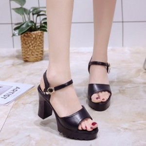 Summer 2018 New Korean version Thick Heel One Button Fish Mouth Sandals Waterproof Platform Versatile Ultra High Heel Thick Bottom Women's Shoes