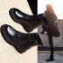 British mid length boots Martin boots 2021 model black handsome short boots PU front lace up round toe low heel thick sole single boot