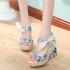 Sandals Women's Summer Casual New Style Ultra High Heels Flower Slope Heel Strap Bow Thick Bottom Bohemian Women's Shoes