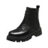 British mid length boots Martin boots 2021 model black handsome short boots PU front lace up round toe low heel thick sole single boot