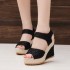 Summer wedge sandals Velcro thick soled platform sponge shoes lace hollow heel sandals for women