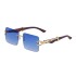 Retro frameless sunglasses for men, personalized leopard wood grain sunglasses with legs, square sunglasses for women, cross-border wholesale shapes