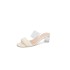 2023 new Korean version fairy style transparent thick heel straight square head pleated cool slippers summer high heels slippers for women