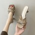 2022 Summer New Simple High Heels One Line Cool Drag Cat Heel High Heels French Women's Outerwear Half Slippers