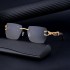 Retro leopard imitation wood grain mirror legs men's square sunglasses frameless cut edge business driving sunglasses cross-border wholesale