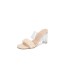 2023 new Korean version fairy style transparent thick heel straight square head pleated cool slippers summer high heels slippers for women