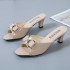 2022 Summer New Style Small Heel Middle Heel Fish Mouth Bow One Word Women's Versatile Large Size Slippers Wholesale