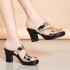 Cross border plus size summer trend new high heels waterproof platform women's cool slippers thick heel shiny leather fish mouth hundred casual women