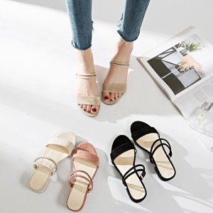 One shoe, two women's sandals, summer 2018 new Korean version, thick heel, middle heel, straight strap, Roman style exterior, chic fairy women's shoes