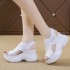 Popular summer new knitted fish mouth shoes with fairy style sponge sole, high heels with flying weave slope heel, thick soled sports women's sandals