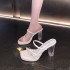 High heels women's 2024 summer new transparent sandals with a thick heel and a crystal heel, paired with a cool slipper