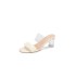 2023 new Korean version fairy style transparent thick heel straight square head pleated cool slippers summer high heels slippers for women