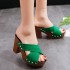 2018 Spring New Fish Mouth Straight Rivet Cross Strap High Heel Thick Heel Thick Bottom Roman Cool Dragging Women