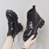 2021 autumn and winter new British style Martin boots for female students, Korean version versatile short boots, front lace up thick soled leather boots