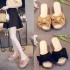 Thick soled sandals with sloping heels for women's fashion summer collection, Korean version slippers for outdoor wear, cool slippers, sponge bottom, bow tie