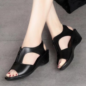 European and American Roman style sandals 2021 fish mouth zipper breathable wedge sandals Southeast Asian foreign trade women's shoe wholesale