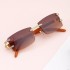 2022 New Retro Imitation Wooden Leg Sunglasses for Women, Fashionable Frameless and Diamond studded Sunglasses for Men, Trendy Box Glasses