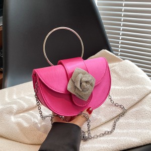 2024 New European and American Fashion Three Dimensional Flower Style Handheld Ins Women's Cross Shoulder Chain Saddle Bag PU