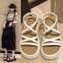 Thick soled sponge sandals for women in the summer of 2024, new Korean version, small cross thin strap, high-heeled Roman shoes