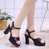 Summer 2018 New Korean version Thick Heel One Button Fish Mouth Sandals Waterproof Platform Versatile Ultra High Heel Thick Bottom Women's Shoes