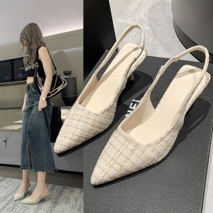 French style small fragrant style high-heeled toe cap sandals for women 2023 new summer style slim heel pointed toe sole shoes wholesale and dropshipping