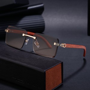 2024 New European and American Diamond Edged Frameless Sunglasses Men's Imitation Wood Grain Sunglasses Cross border Wholesale Shapes