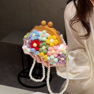 Fairy Bag Summer New 2024 Forest Style Artistic Flower Small Fragrance Pearl Single Shoulder Canvas Shell Bag