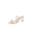 2023 new Korean version fairy style transparent thick heel straight square head pleated cool slippers summer high heels slippers for women