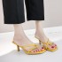 High heeled slippers for women in summer, wearing thin heels. 2019 new fashion Korean version set, toe middle heel cross, cool slippers for women