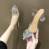 2021 Spring/Summer New Style Pointed Straight Belt Sunflower High Heels Transparent Crystal Shoes Thick Heels Wine Glass Sandals for Women