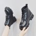 2021 autumn and winter new British style Martin boots for female students, Korean version versatile short boots, front lace up thick soled leather boots