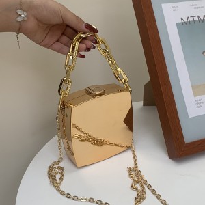 Metal Small Bag 2024 Korean Edition Fashion Thick Chain Handheld Personalized Ins Girls' Chain Single Shoulder Box Bag Trendy