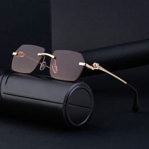 2023 new European and American frameless cut leopard sunglasses leg sunglasses men's retro box driving sunglasses cross-border wholesale