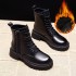 British mid length boots Martin boots 2021 model black handsome short boots PU front lace up round toe low heel thick sole single boot