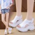 Popular summer new knitted fish mouth shoes with fairy style sponge sole, high heels with flying weave slope heel, thick soled sports women's sandals